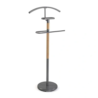Afbeelding van Versa Holstebro Moderne multifunctionele nachthemd met 2 kleerhangers of haken voor kleding dames heren, afmetingen (H x B B) 112 28,8 46,5 cm, metaal en hout, kleur grijs