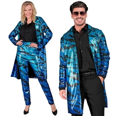 Afbeelding van Widmann Pailletten Jas Avatar Blue Waves Blauw XXL Carnavalskleding Verkleedkleding
