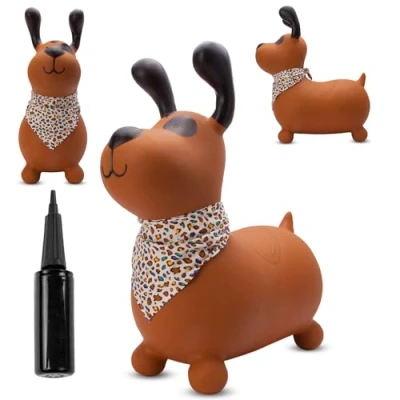 Afbeelding van Opblaasbaar springdier, speelgoed voor kinderen van 1 jaar binnen en buiten, ergonomisch design, handpomp inbegrepen (bruine hond)