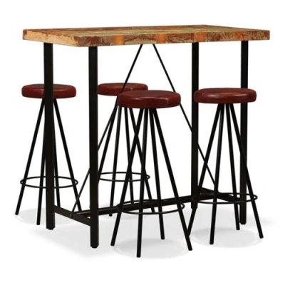 Afbeelding van vidaXL Barset massief gerecycled hout en echt leer 5 delig