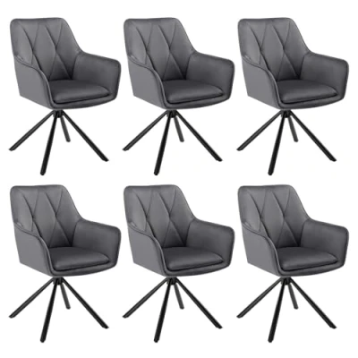 Afbeelding van Lestarain Set van 6 draaibare eetkamerstoelen, Scandinavische stoel, keukenstoel, ergonomische armleuningstoel, gestoffeerde fluweel, donkergrijs, LCNI125001