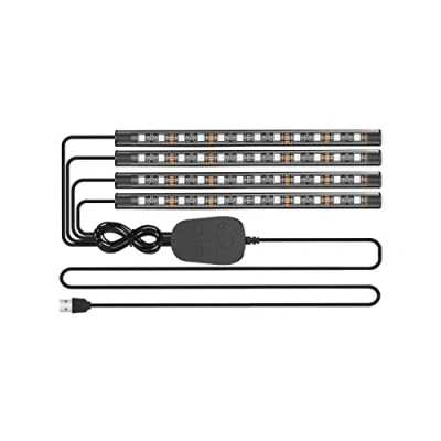 Afbeelding van YiLaie ledstripverlichting voor auto interieur met verbeterde bediening en controller, waterdicht onder dashboard, muzieksynchronisatie, interieurverlichting USB poort, 4 stuks 48 leds