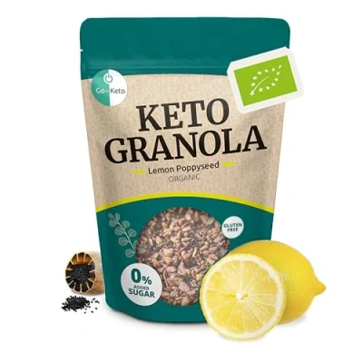 Image de Go Keto Granola Poppyseed Bio 290 g Céréales Low Carb pour un délicieux petit déjeuner Keto, avec copeaux de coco, noix, fruits, graines tournesol et