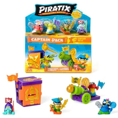 Afbeelding van Piratix Golden Treasure Series Captain Pack Ollie bevat 4 Piratix; 1 Gouden Kapitein en verrassing, accessoires, fort, kanon, 2 exclusieve schatten vlaggen. 6 van
