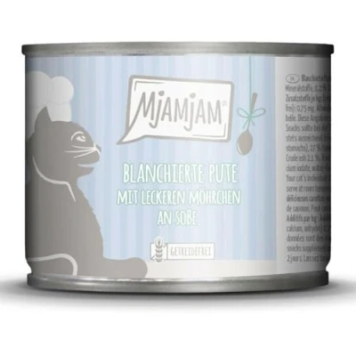 Afbeelding van 6x185g MjAMjAM op jus geblancheerde kalkoen met lekkere wortels nat kattenvoer