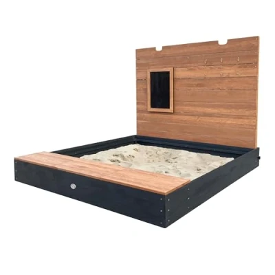 Afbeelding van AXI Mandy zandbak XXL Met opbergruimte en deksel Antraciet/bruin bankje krijtbord Inclusief gronddoek 10 jaar garantie!