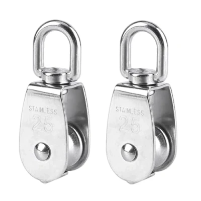 Afbeelding van BuxiuGK 2 stuks 25 mm katrol enkele van roestvrij staal, hefkatrol, capaciteit de 150 kg, zilver