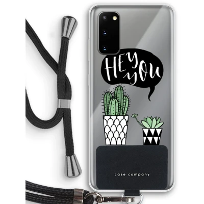 Afbeelding van Case Company® hoesje met Koord geschikt voor Samsung Galaxy S20 Hey you cactus Telefoonhoesje Zwart Bescherming aan alle Kanten en Over de Schermrand