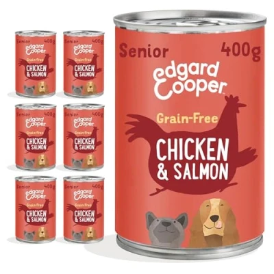Afbeelding van 6x Edgard &amp; Cooper Blik Vers Vlees Senior Hondenvoer Kip Zalm 400 gr
