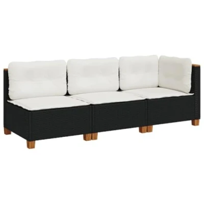 Afbeelding van Tuinbank 3 zits met kussens poly rattan zwart