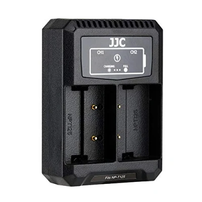 Afbeelding van JJC USB en C ingang (type C) met twee sleuven QC3.0 oplader acculader voor Fujifilm GFX100 GFX50S GFX50R camera&#039;s oplaadbare lithium ion batterij Fuji NP T125