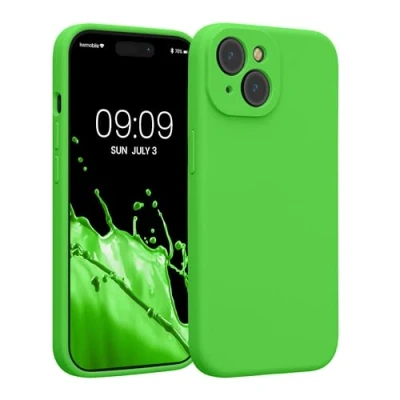 Afbeelding van kwmobile telefoonhoesje geschikt voor Apple iPhone 15 TPU backcover met siliconen coating Smartphone case in limoengroen