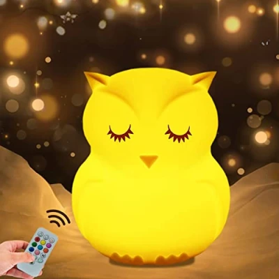 Afbeelding van WHA&amp;DARREN Uil Nachtlampje voor Kinderen Siliconen 9 Kleuren Met Afstandsbediening Oplaadbare LED Lamp Anti angst Licht Cadeau Medium