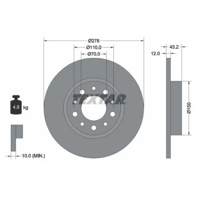 Afbeelding van TEXTAR 92145200 Remschijf 278 12 05/10 110 volledig Zonder wielbevestigingsbout, wielnaaf ALFA ROMEO: 159 Sportwagon, Saloon, Spider