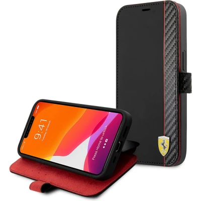 Afbeelding van iPhone 13 Mini Bookcase hoesje Ferrari Effen Zwart Kunstleer