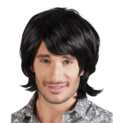 Afbeelding van Boland Pruik Spike Zwart Steil Halflang Mannen 80&#039;s &amp; 90&#039;s Disco 60&#039;s 70&#039;s Hippie Flower Power