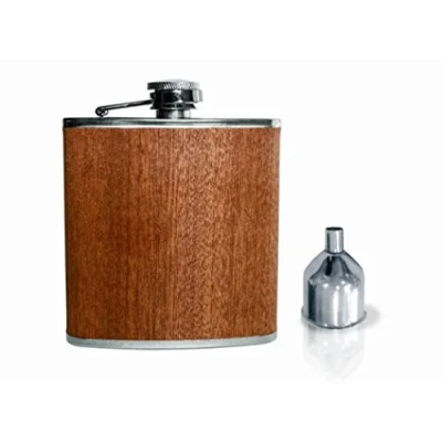 Afbeelding van RVS Zakfles/ Heupfles bekleed met vintage Hout + Vultrechter