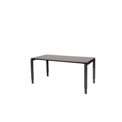 Afbeelding van Domino bureau, hoogte instelbaar (62 85cm) met 160x90cm &#039;zwevend&#039; logan eiken 25mm blad en zwart (RAL9005) N poot frame.