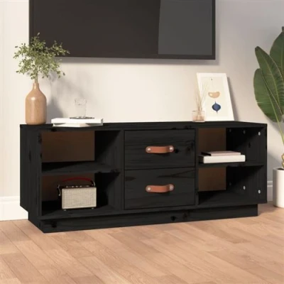 Afbeelding van Tv meubel 100x34x40 cm massief grenenhout zwart
