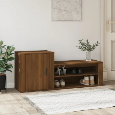 Afbeelding van Schoenenkast 130x35x54 cm bewerkt hout bruin eikenkleur
