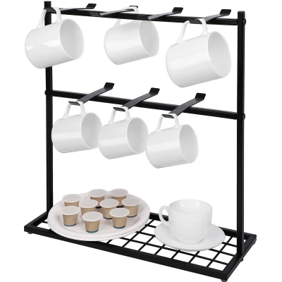 Afbeelding van Belle Vous Koffie Mok Rek Houder met Opslag Basis 40 x 15 41 cm Mok/Kop Balie Standaard 14 Haken Metalen 2 Laags Organizer boom voor Keuken of Thee/Koffie Bar
