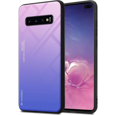 Afbeelding van Cadorabo Hoesje geschikt voor Samsung Galaxy S10 PLUS in ROZE BLAUW Tweekleurige beschermhoes van TPU silicone Case Cover en achterzijde gehard glas