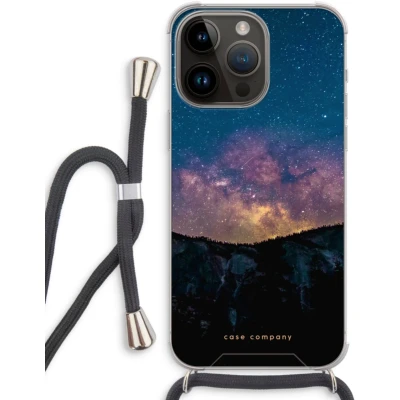 Afbeelding van Case Company® hoesje met Koord geschikt voor iPhone 14 Pro Max Travel to space Telefoonhoesje Zwart Extra Bescherming aan alle Kanten en Over de Schermrand