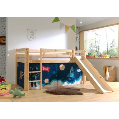 Afbeelding van LUCEVI Pino Halfhoogslaper H115CM + Ladder Glijbaan Space Shuttle Gordijntjes Bruin 90x200 cm