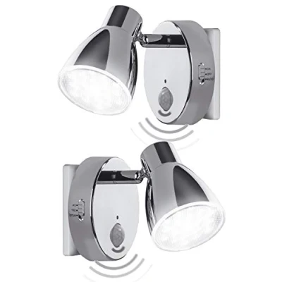 Afbeelding van Trango 2 stuks 2635 028 led nachtlampje met bewegingssensor, verchroomd, 230 V, bewegingsmelder, veiligheidsverlichting, wandlamp, oriëntatielamp, kinderlicht