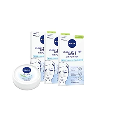 Afbeelding van NIVEA Clear Up Strips Zona T pleister voor mee eters, 3 x 6 stuks, gezichtsreiniging, zachte mini crème gezicht, lichaam en handen, 25 g