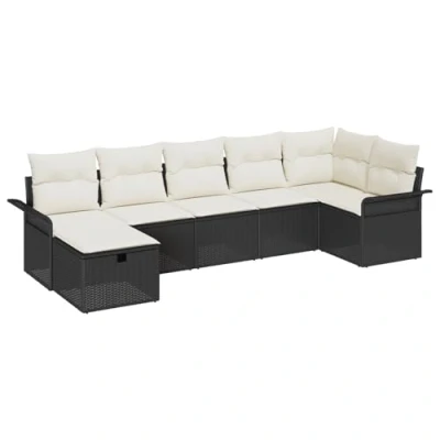 Afbeelding van vidaXL 7 delige Tuin Sofa Set met Kussens Zwart Poly Rattan