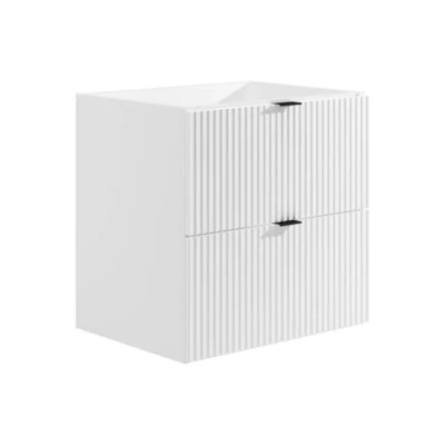 Afbeelding van Hangmeubel onder wastafel met strepen Mat wit 60 cm ZEVINI L x H D 47