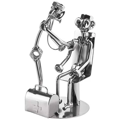 Afbeelding van BRUBAKER Schroef Man Dokter met Patiënt Stethoscoop Handgemaakte IJzer Figuur Metal Metalen Cadeau Idee voor Huisartsen Artsen Gift
