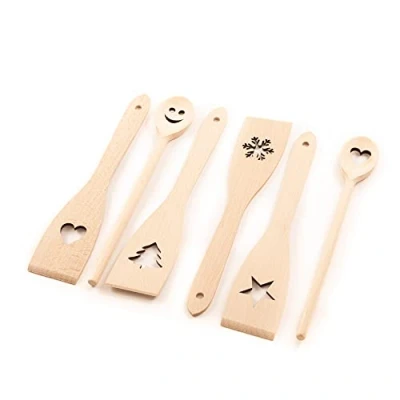 Afbeelding van tuuli Kitchen Keukengerei, beukenhout met motief (2 x keukenlepel, 4 spatel), 30 cm