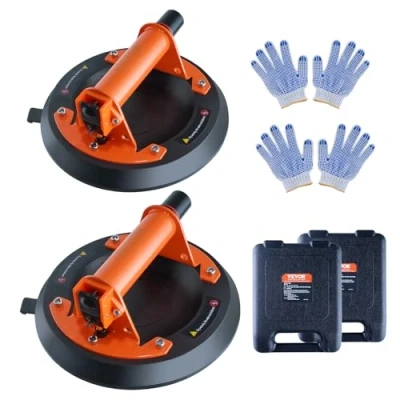 Image de VEVOR Ventouse de Carrelage 203 mm Vitre 2PCS Charge 278 kg Poignée en Acier Boîte Transport PP Gants Levage Industriel pour Plaques Verre Granit Métal Bois