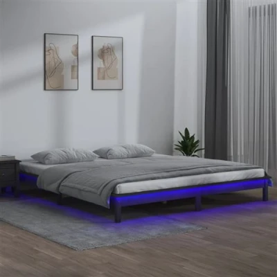 Afbeelding van vidaXL Bedframe LED massief hout grijs 120x200 cm