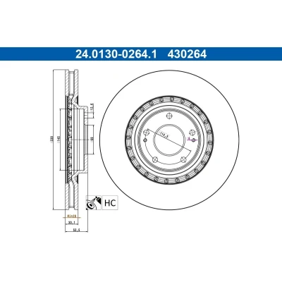 Afbeelding van ATE Remschijf HYUNDAI: i30 III Hatchback 330,0mm 30,1mm 5 114,3mm Geventileerd Gecoat High carbon 24.0130 0264.1 51712S0000 Remschijven