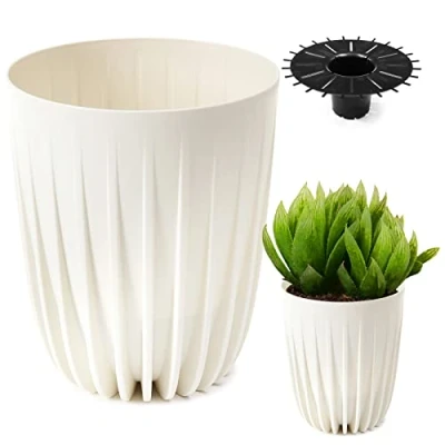 Afbeelding van Konzept 11 Bloempot, hoge diameter 14 cm, grote bloempot voor buiten, balkon, met inzetstuk, wit, palmboom