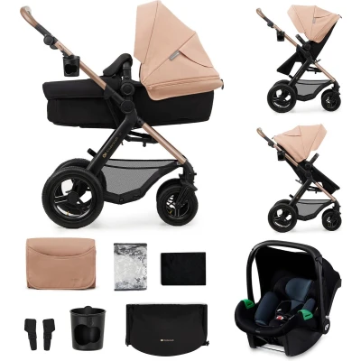 Afbeelding van Kinderkraft MOOV 2 AIR Kinderwagen 3 in 1, met Autostoeltje MINK PRO I Size 40 75 cm, tot 26 kg, Combikinderwagen, Kinderwagenset, Reissysteem, Verstelbare rugleuning, Beige