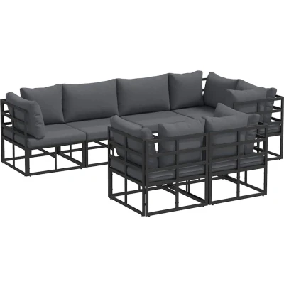 Afbeelding van vidaXL Tuinbank Set met kussen 7 pcs Zwart 283 x 143 71 cm Aluminium
