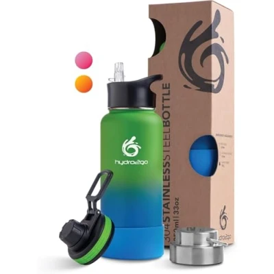 Afbeelding van Drinkflessen van Roestvrij staal, 1000 ml, 1 liter, voor sport, fitness en outdoor, thermosflessen, BPA vrij, met 3 drinksluitingen, 100% lekvrije thermoskan