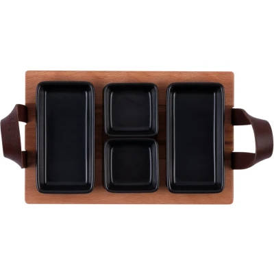 Afbeelding van Bowls &amp; Dishes Serveerplank / Tapasplank Streetfood 3 vaks Zwart Medium