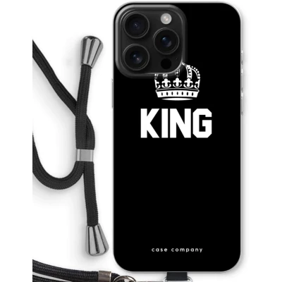 Afbeelding van Case Company® hoesje met Koord geschikt voor iPhone 16 Pro Max King Zwart Telefoonhoesje Bescherming aan alle Kanten en Over de Schermrand