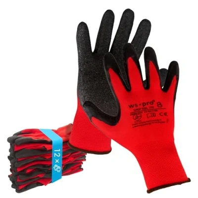 Afbeelding van Trevendo Werkhandschoenen Stevige montagehandschoenen met latexcoating, rood, maat 7, 12 paar