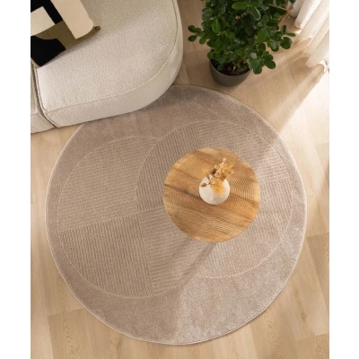 Afbeelding van Rond Tapijt/Vloerkleed Scandinavisch Contour Circle Beige 160 Cm