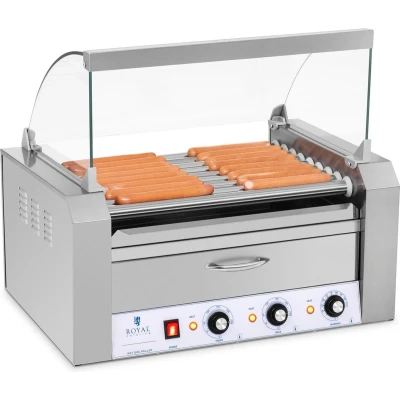 Afbeelding van Royal Catering Hotdog Grill 9 rollen Warmhoudlade Roestvast staal