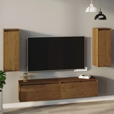 Afbeelding van Wandkasten 2 st 30x30x80 cm massief grenenhout honingbruin