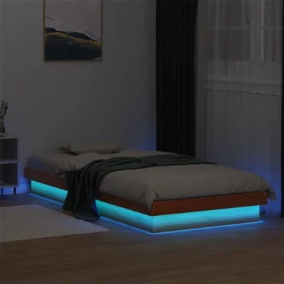 Afbeelding van Bedframe met LED massief grenenhout wasbruin 90x200 cm