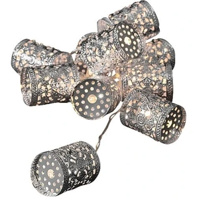 Afbeelding van LED decoratieve lichtketting 10 warmwit 3137 303 zilverkleurige metalen cilinder, werkt op batterijen