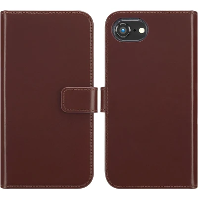 Afbeelding van Selencia Hoesje Geschikt voor iPhone 16e Echt Lederen Bookcase Bruin